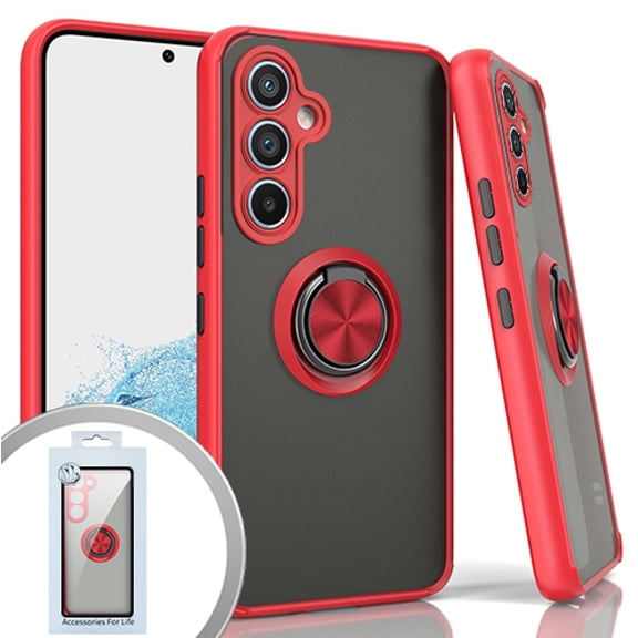 For Samsung Galaxy A54 5G S546VL A546U O-Ring Kickstand Cover Cell Phone Case - Red
