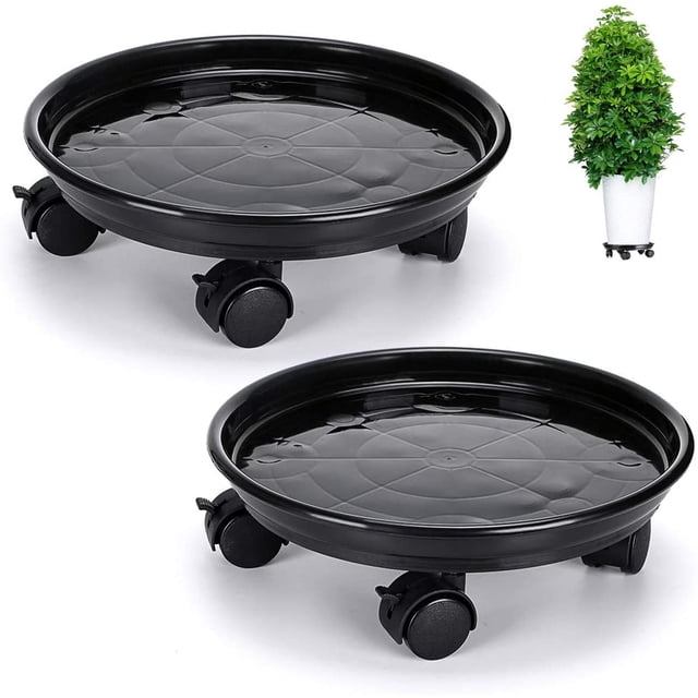 Soporte para maceta con ruedas de 2 piezas, soporte para plantas con ruedas de 30 cm, soporte para plantas con rueda universal para plantas de interior y exterior, capacidad de carga 56 kg, negro JFHHH pequeña
