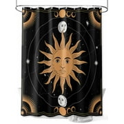 Shower Curtain Celestial Sun and Moon Bathroom Curtains with Hooks, Waterproof Fabric Black Sky Gold Star Boho Bath Shower Curtains Set for Bathroom Bathtubs Decor 36x72 Inch