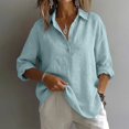 thumbnail image 2 of Linen Polo Shirts for Women Beach Vacation Tshirts Gauze Tunic Tops for Women Oversized Linen Shirts for Women Lightweight Linen Blouses for Women Flowy Tops for Women,Blue,XL, 2 of 9