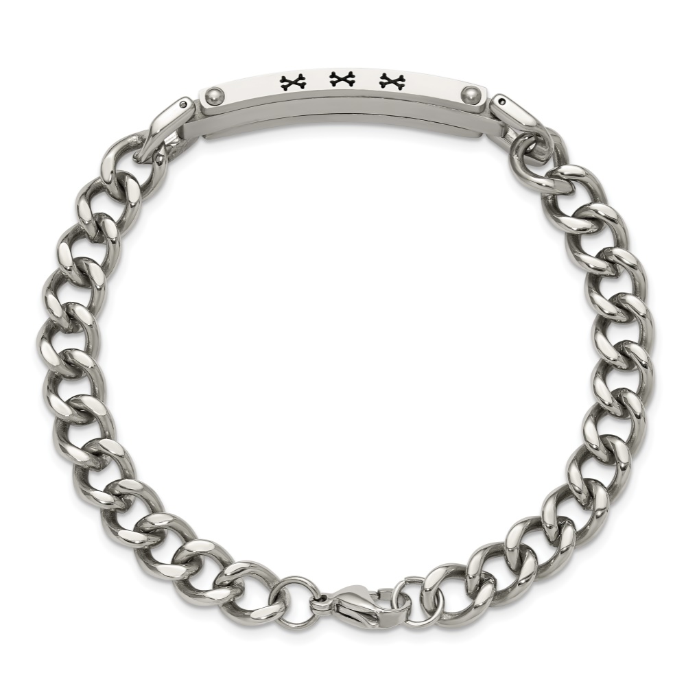 Diamond2Deal Stainless Steel Brushed and Polished Curb Link 8 inch ID Bracelet for Men 8.5"
