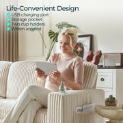 LINSY HOME L Shaped Sectional Couches for Living Room, Sleeper Sofa Bed with Reversible Storage Chaise, Pull Out Couch Bed with USB, Cup Holder, Beige