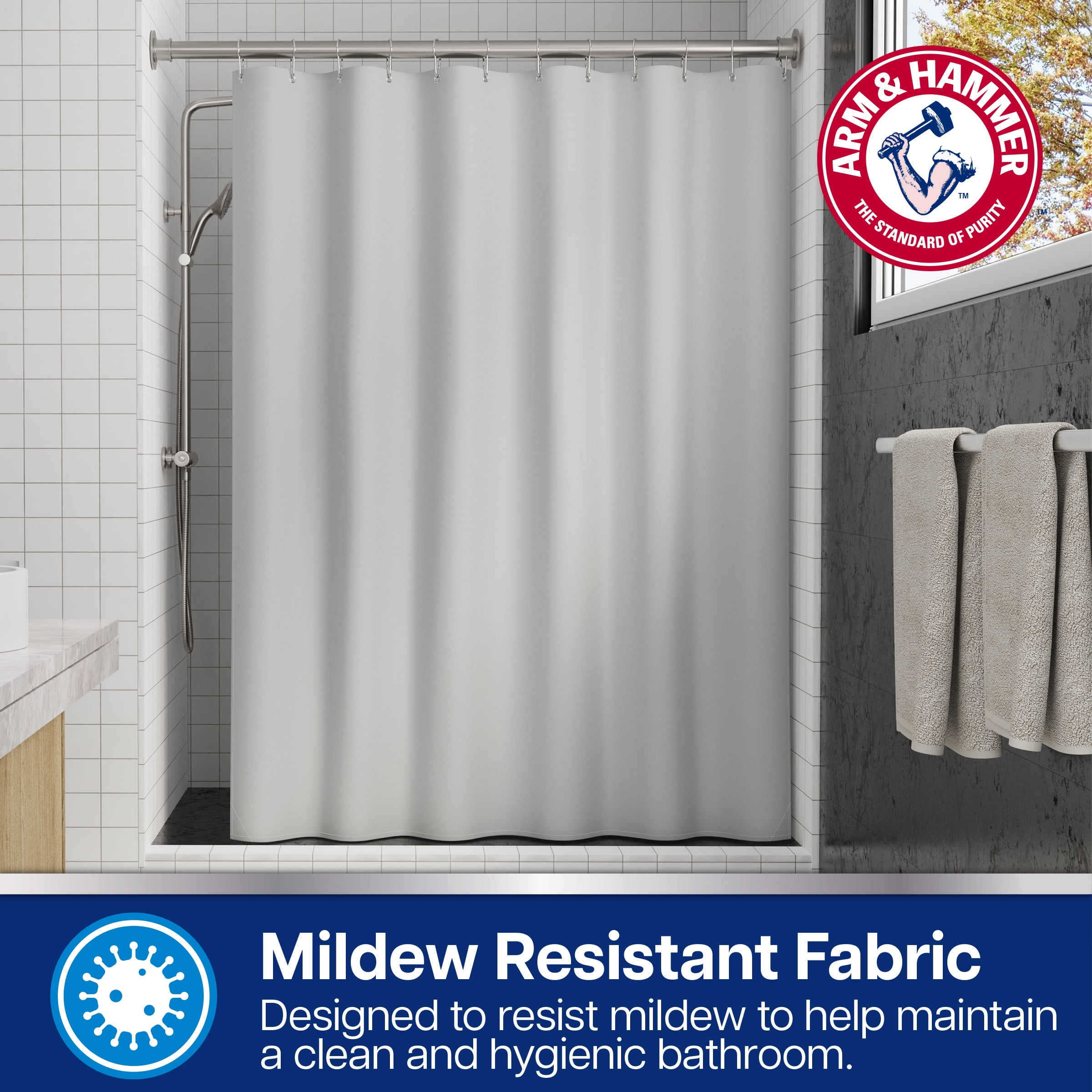 Arm & Hammer™ Waterproof Fabric Shower/Liner, 70x72, Gray