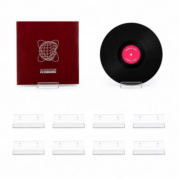 8 Pack Clear Acrylic Vinyl Record Display Shelf Wall Mount, Floating Album Holder for LP Records & Home Decor