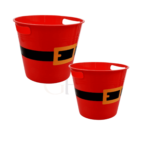 2ct Christmas Santa Buckets – Red Holiday Party Favor & Gift Containers with Handles