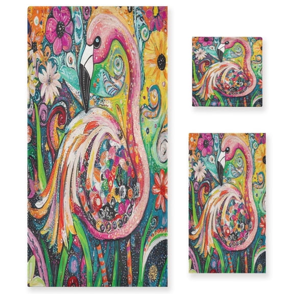 BZSMCE 3piece Bath Towel Sets Hand Bath Towels Fashion Flamingo in A Garden Of Colors Printed Towel Sets