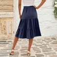 thumbnail image 4 of WTOBBY Women's Casual High Waist Drawstring A-line Solid Color Skirt with Pockets, Flowy Maxi Design for Everyday Wear, Bohemian Style Elastic Waist Skirt,Dark Blue M, 4 of 5
