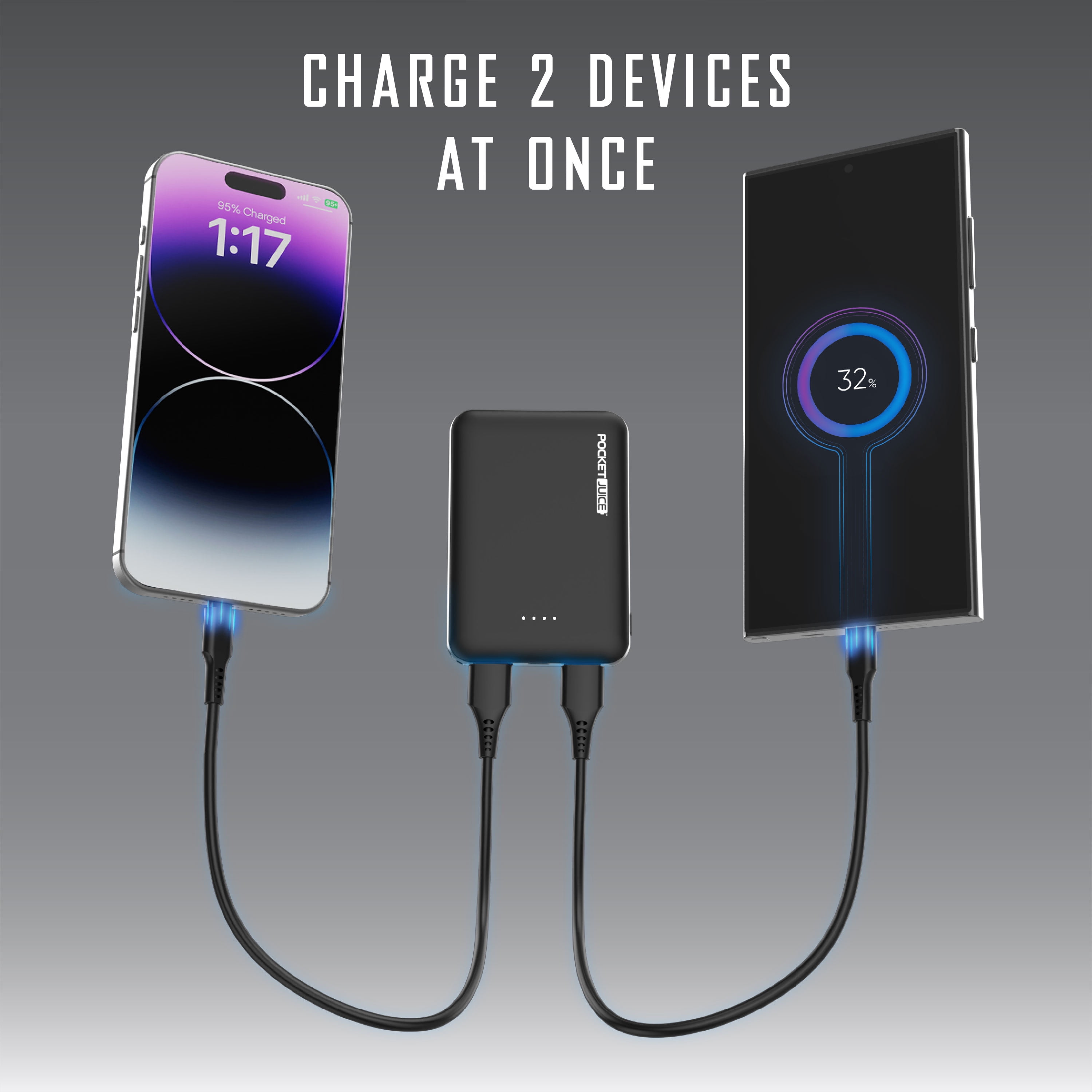 Pocket Juice Slim Pro 5,000mAh 2-Pack, Portable Power Bank and Charger with Dual USB Ports