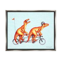 Stupell Industries Whimsical Red T-Rex Dinosaurs Riding Tandem Bicycle Graphic Art Luster Gray Floating Framed Canvas Print Wall Art, Design by Amelie Legault