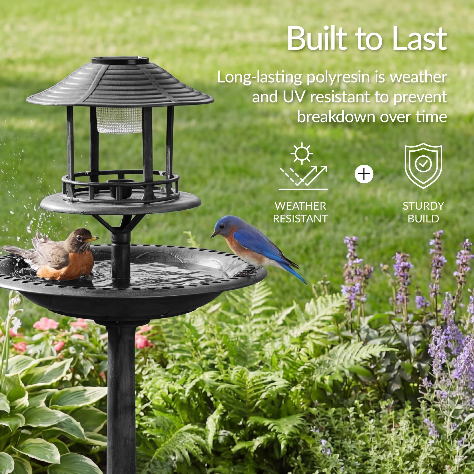 Best Choice Products Solar Outdoor Bird Bath Pedestal Fountain Garden Decoration w/ Fillable Planter Base - Black