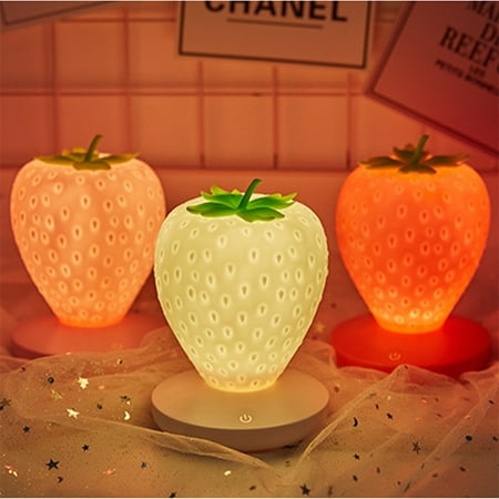 

Strawberry Night Light Cute Silicone Strawberry Lamp LED Cute Night Light Bedside Color Changing Lamp 3 Modes Touch for Birthday Christmas