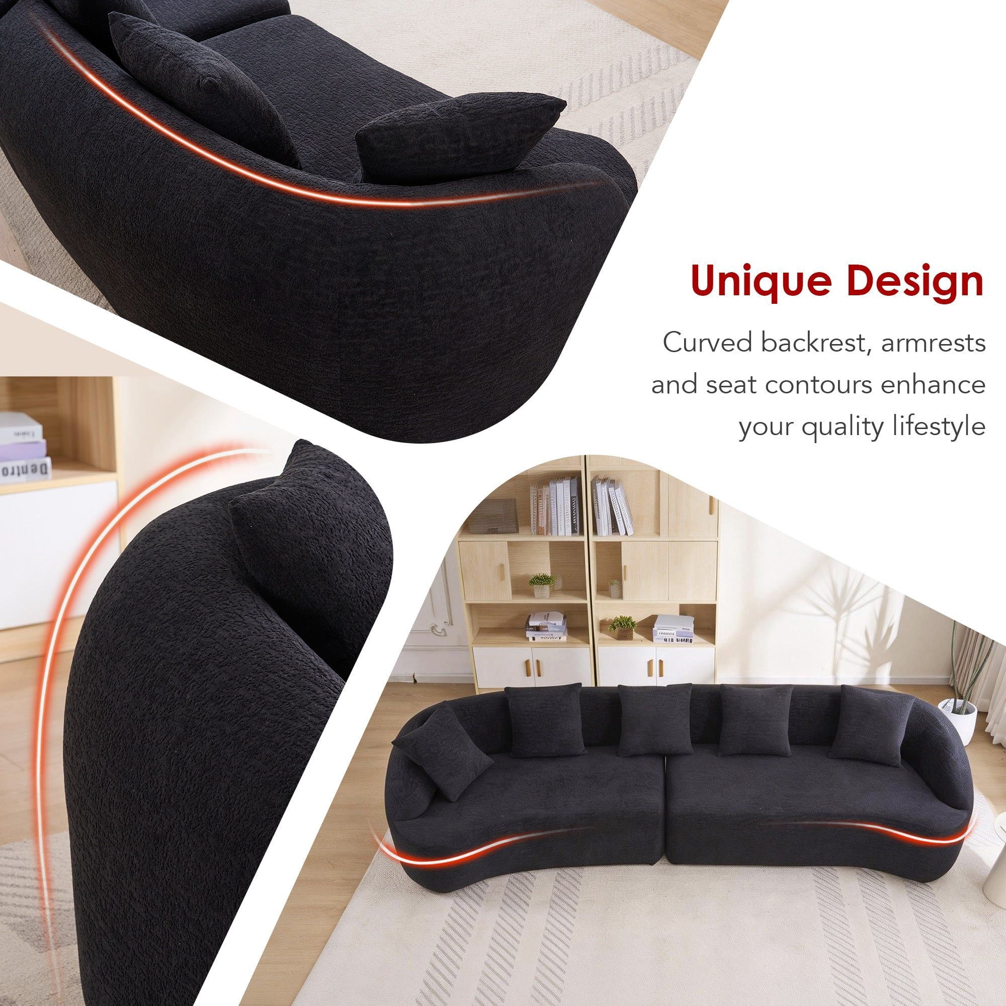 Sailvan 110" Curved Modular Sectional Sofa, High-Density Chenille Sleeper Couch for Living Room
