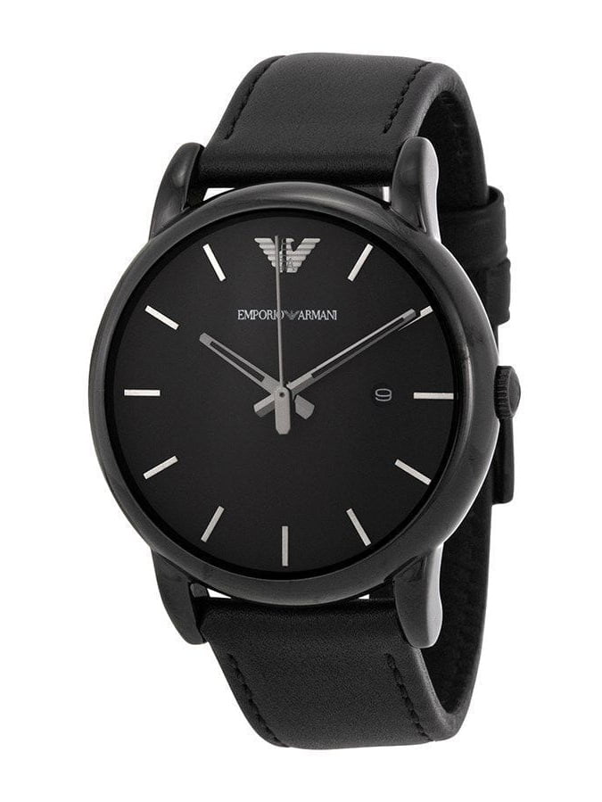 armani black leather watch