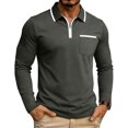 thumbnail image 2 of Busydd Quarter Zip Pullover Men Casual Solid Color Long Sleeve Shirts Trendy Comfortable Lapel Shirts for Men with Chest Pocket 2XL, 2 of 7