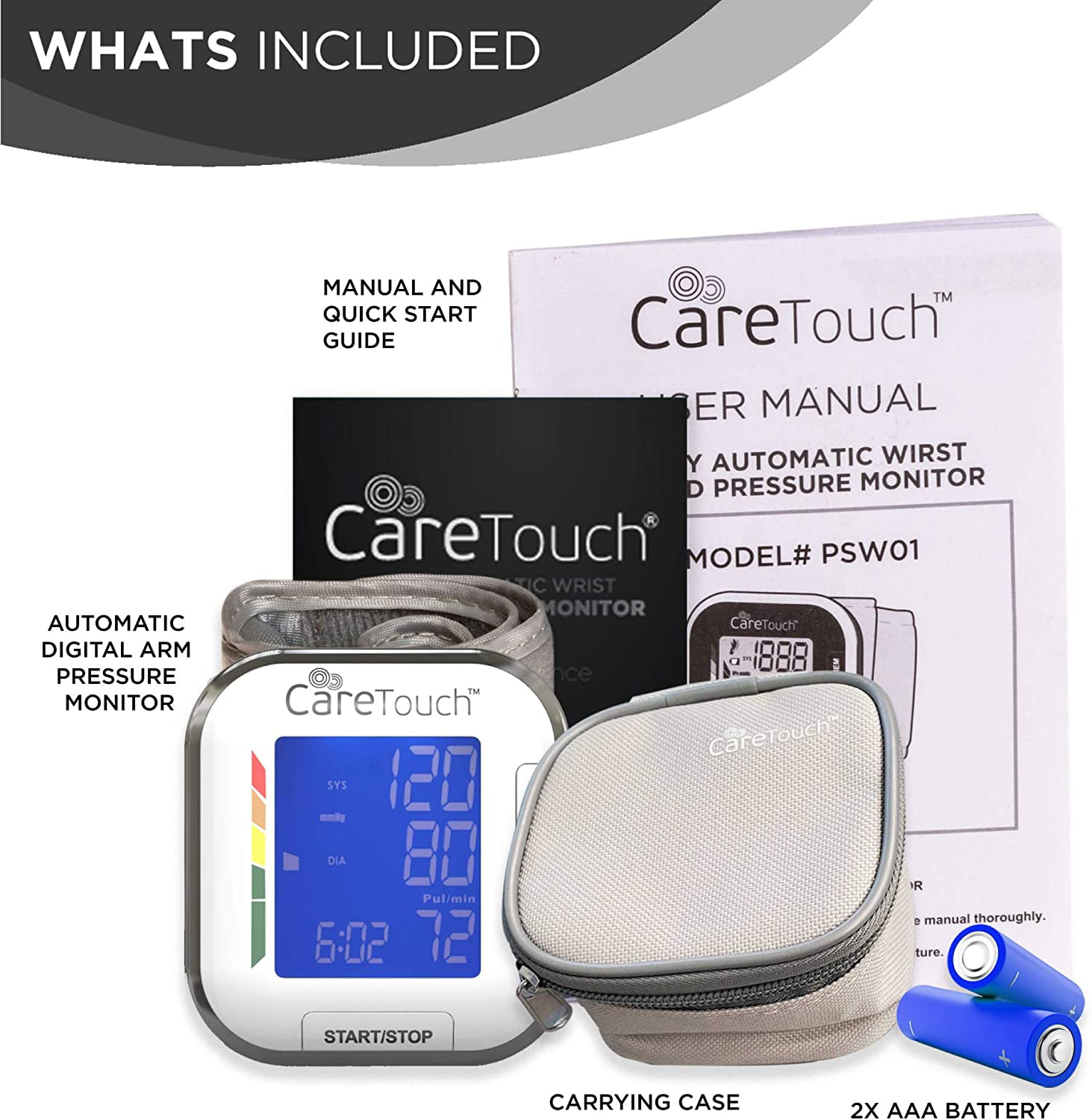 Care Touch Fully Automatic Wrist Blood Pressure Cuff Monitor - Platinum Series