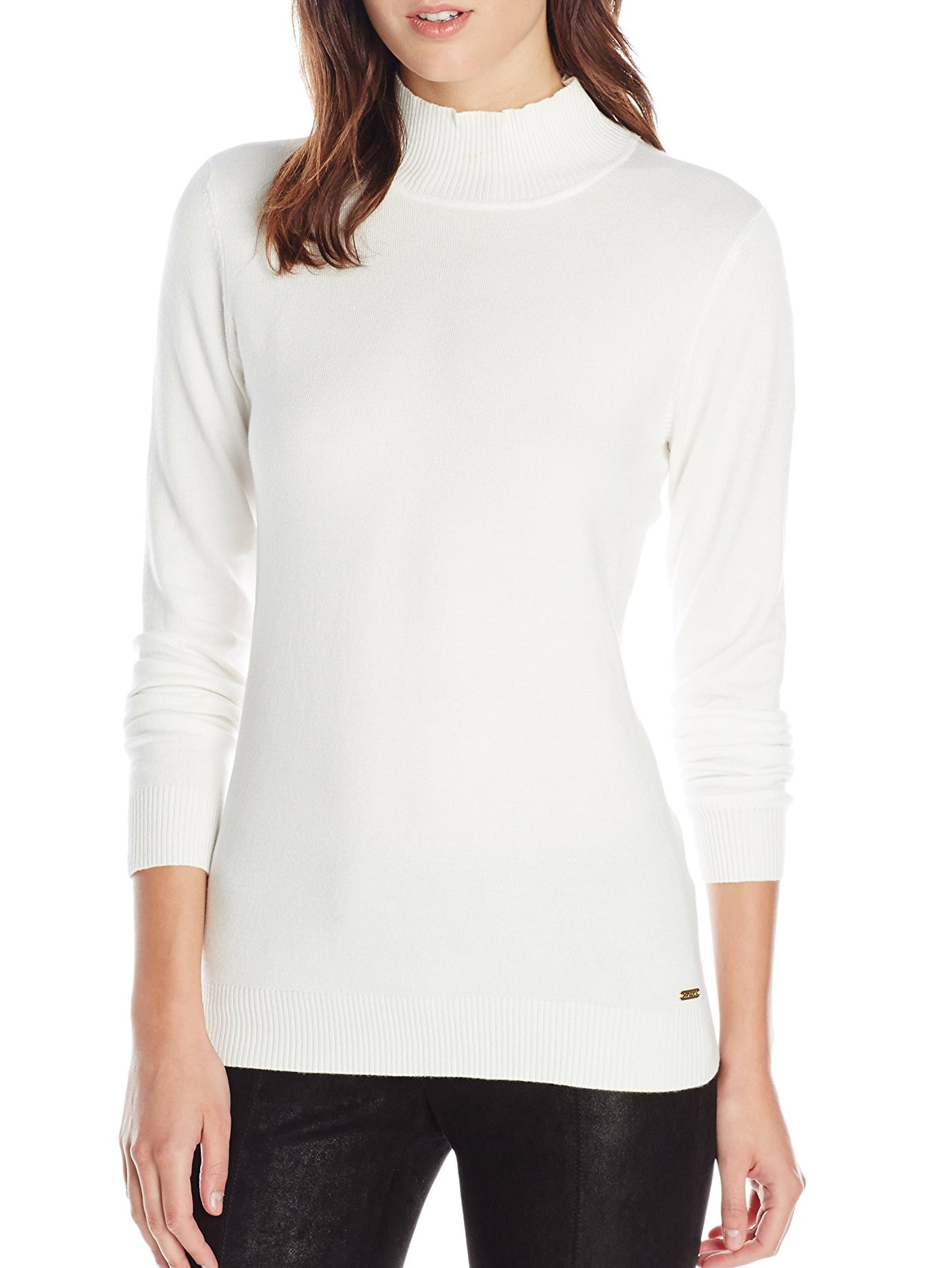 Calvin Klein NEW White Women's Size Large L Ribbed Turtleneck Mock Sweater  