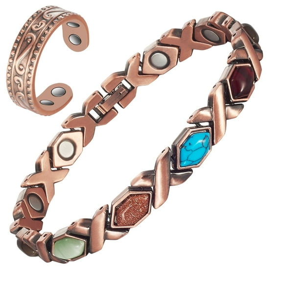 Wollet Copper Magnetic Bracelets for Women,Turquoise Bracelet for Women Copper Ring