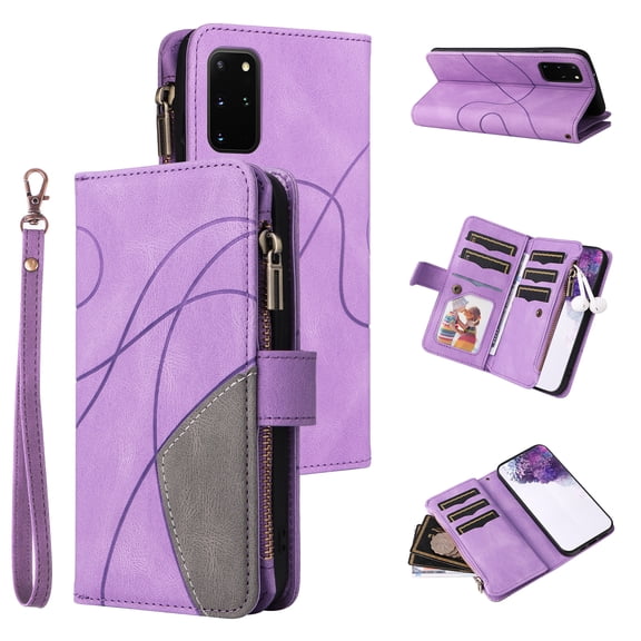 Wallet Case for Samsung Galaxy S20 Plus, PU Leather Zipper Storage Bag Kickstand Shockproof Flip Cover for Samsung Galaxy S20 Plus