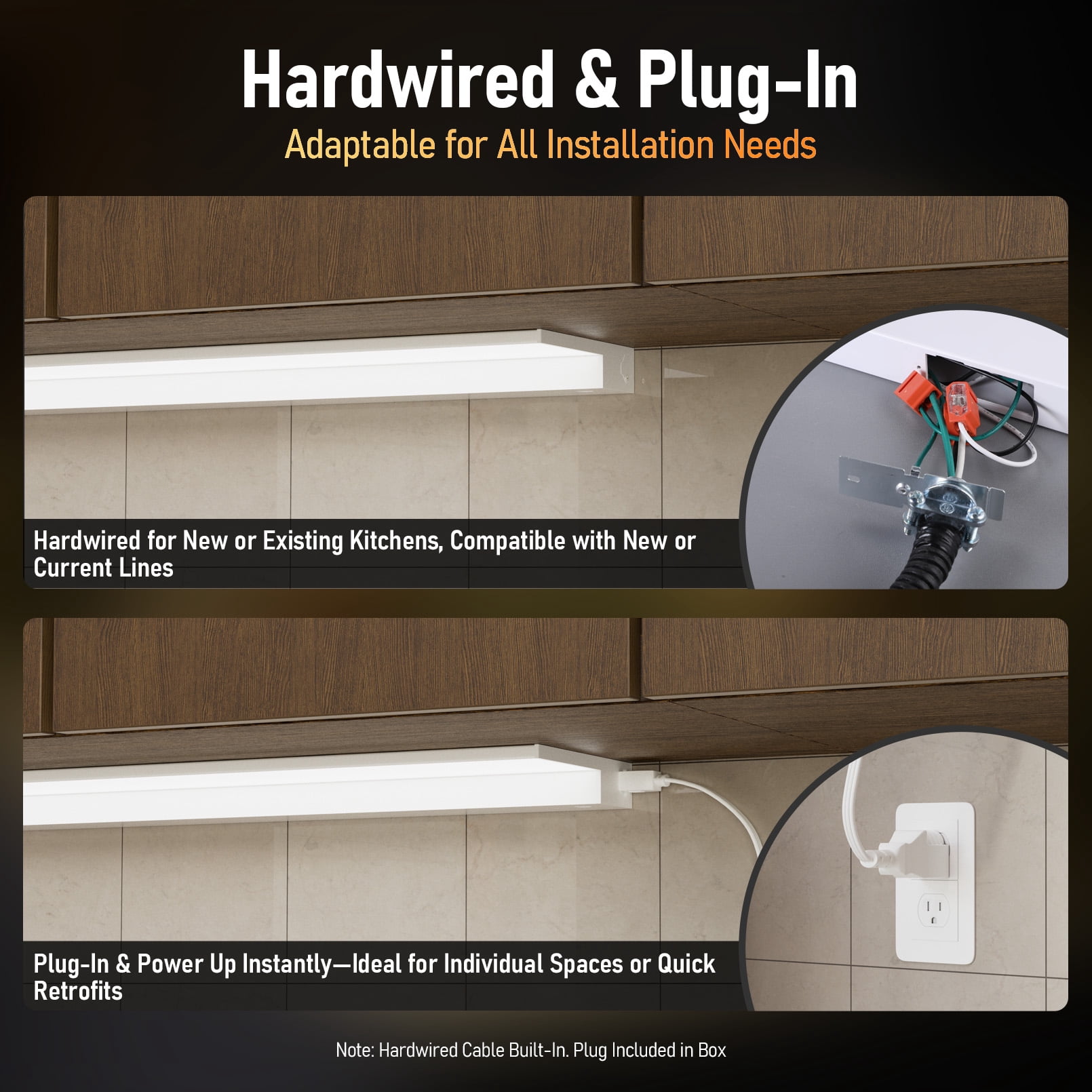 16W 5CCT LED Under Cabinet Lighting Fits 24-Inch Cabinets, Hardwired & Plug-In, 120V Ultra-Slim Linkable Dimmable Under Counter Lights, 2700K/3000K/35000K/4000K/5000K Selectable