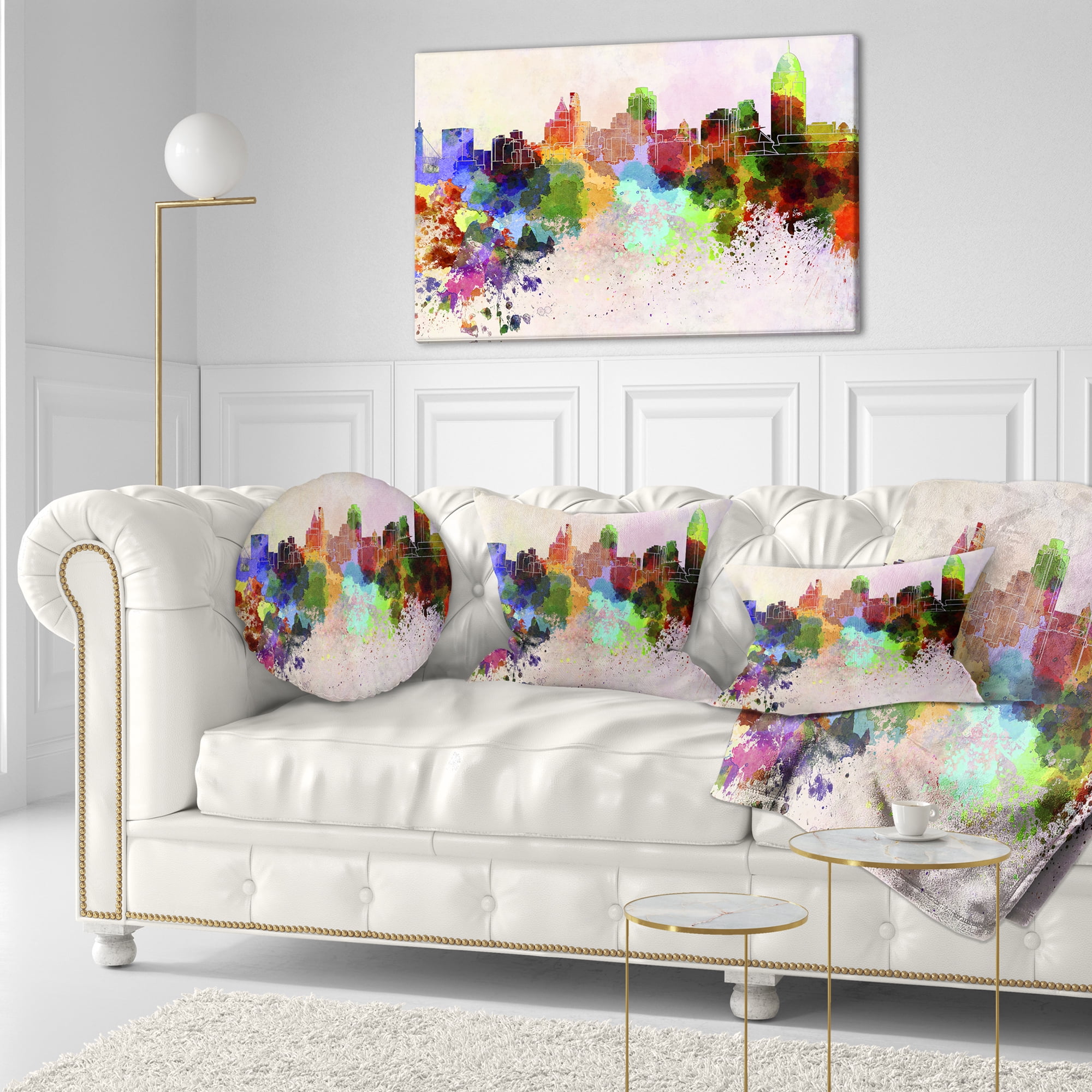 Designart Cincinnati Skyline - Cityscape Throw Pillow - 12x20