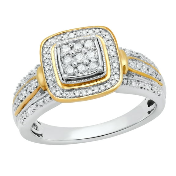 Dazzlingrock Collection Round White Diamond Cushion Cluster Engagement Ring for Women (0.25 ctw, Color I-J, Clarity I2-I3) in Yellow Gold Plated Sterling Silver, Size 4.5