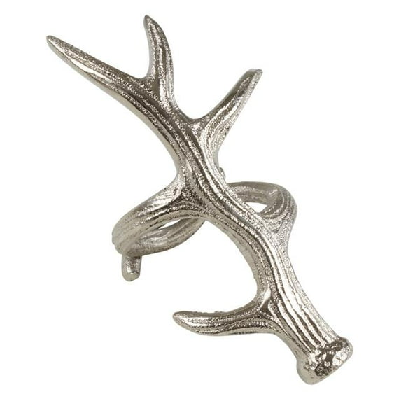 SARO Rustic Napkin Ring with Antler Design Silver - Set of 4