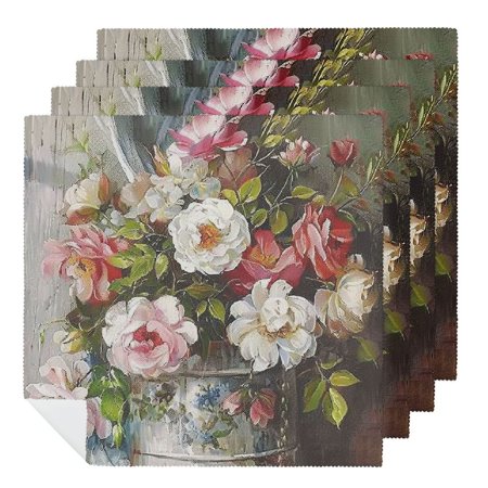 

Facannap Flowers Cloth Napkins for Hotel Home Banquet Atmosphere Embellishment Polyester Home Decor Mother s Day Gift 4 PCS