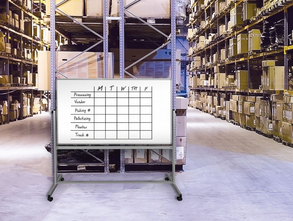 Luxor 72” x 40” Mobile Magnetic Double-Sided Ghost Grid Whiteboard - White