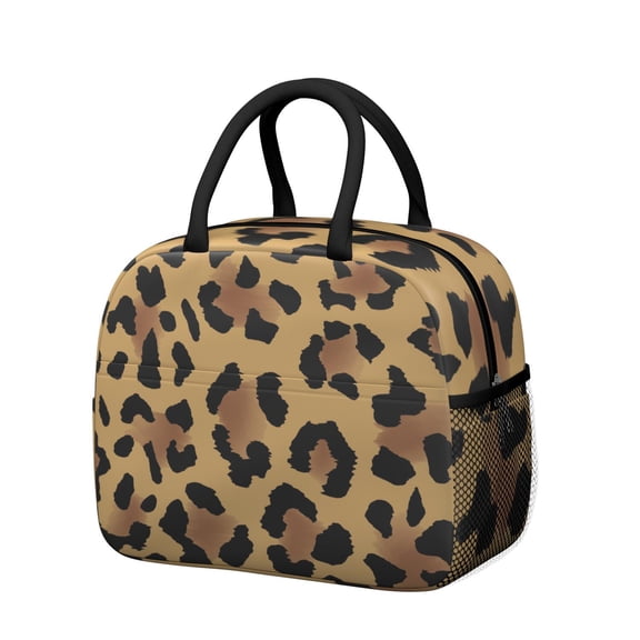 Insulated Lunch Bag for Women, Floral Print Oxford Fabric Lunch Box, Leakproof Thermal Cooler Tote for Work, School & Picnic, Leopard Animal Print