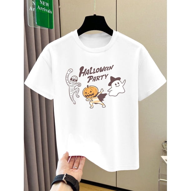 Boys' Halloween Party T-Shirt - Cute Pumpkin, Ghosts & Bats Graphic Tee - Soft Breathable Cotton Shirt for Trick-or-Treating, Halloween Decorations - Kids Halloween outfit