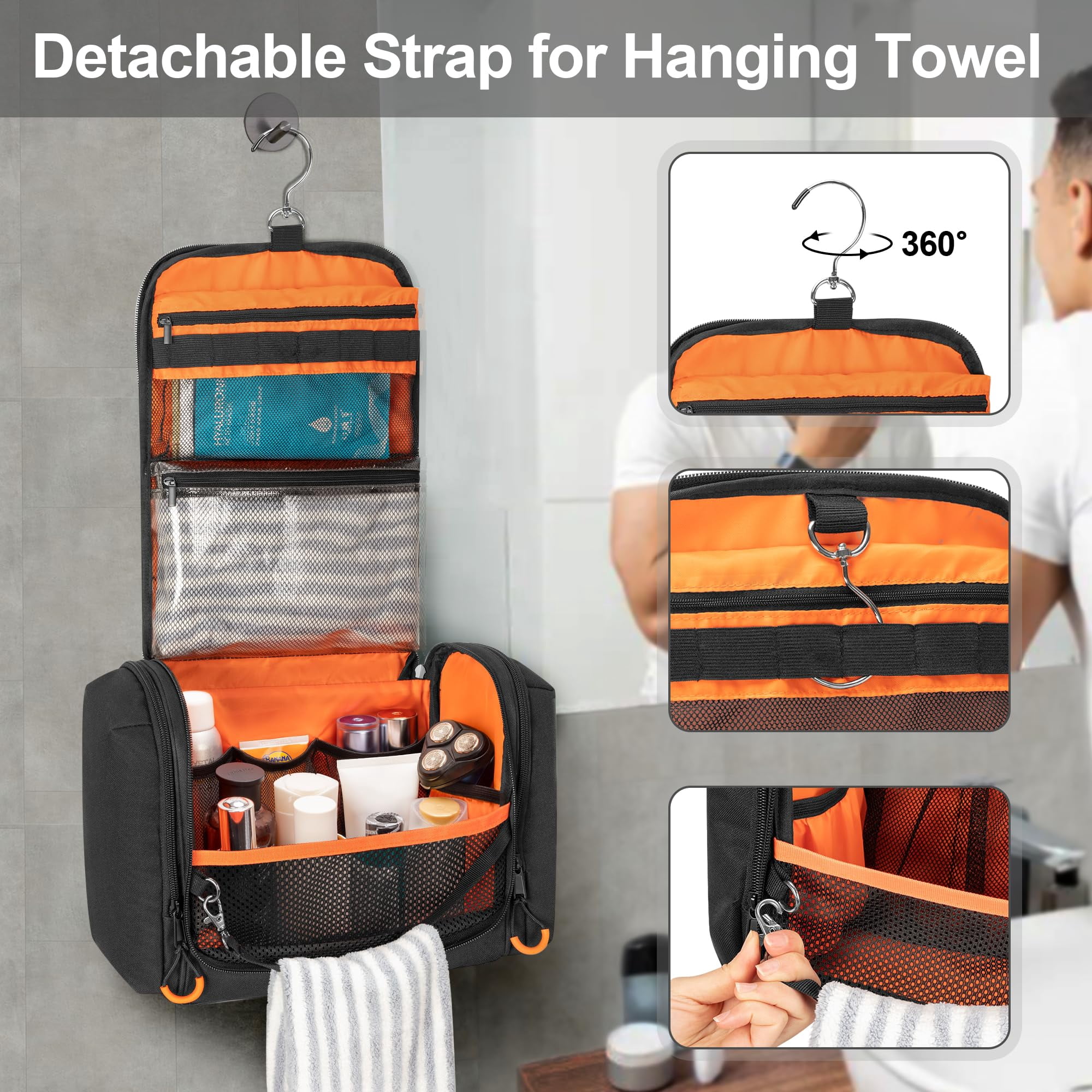 Toiletry Travel Bag For Men  Hanging Dopp Kit Hygiene Shower Organizer With Hook Toiletries And Shaving Care Black (empty Bag)