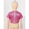 thumbnail image 5 of Miaeowve Kids Girls Shiny Metallic Crop Top Boys Short Sleeves Hip Hop Dance Wear Crop Top T-Shirt Rose Red 110, 5 of 7
