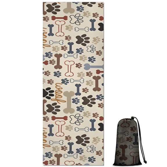 Paw Prints and Bones Hot Yoga Mat Towel Non Slip for Hot Yoga - Quick-Drying Yoga Mat Cover with 4 Corner Pockets with Travel Bag - Hot Yoga Towel Non Slip Grip Moisture Wicking Sweat 70"x26"