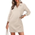 thumbnail image 2 of Baqcunre Women's Clothing, Womens Long Sleeve Lapel Collared V Neck Sweatshirt Dress Loose Fit Solid Color Mini Dresses Fall 2024 Valentines Day Gifts, 1Pc Sweatshirt Beige L, 2 of 6