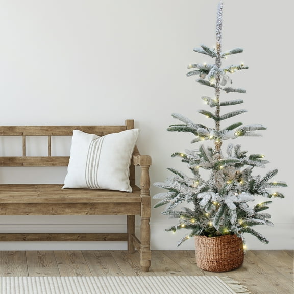 Northlight Real Touch™️ Pre-Lit Slim Flocked Nordmann Fir Artificial Christmas Tree - 6.5' - Warm