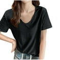 thumbnail image 2 of jtjvou Women Oversized Short Sleeves Shirt Shoulder-Front V Neck Tees Casual Baggy Loose Tops Summer Plain Trendy T-Shirt Black XL, 2 of 5