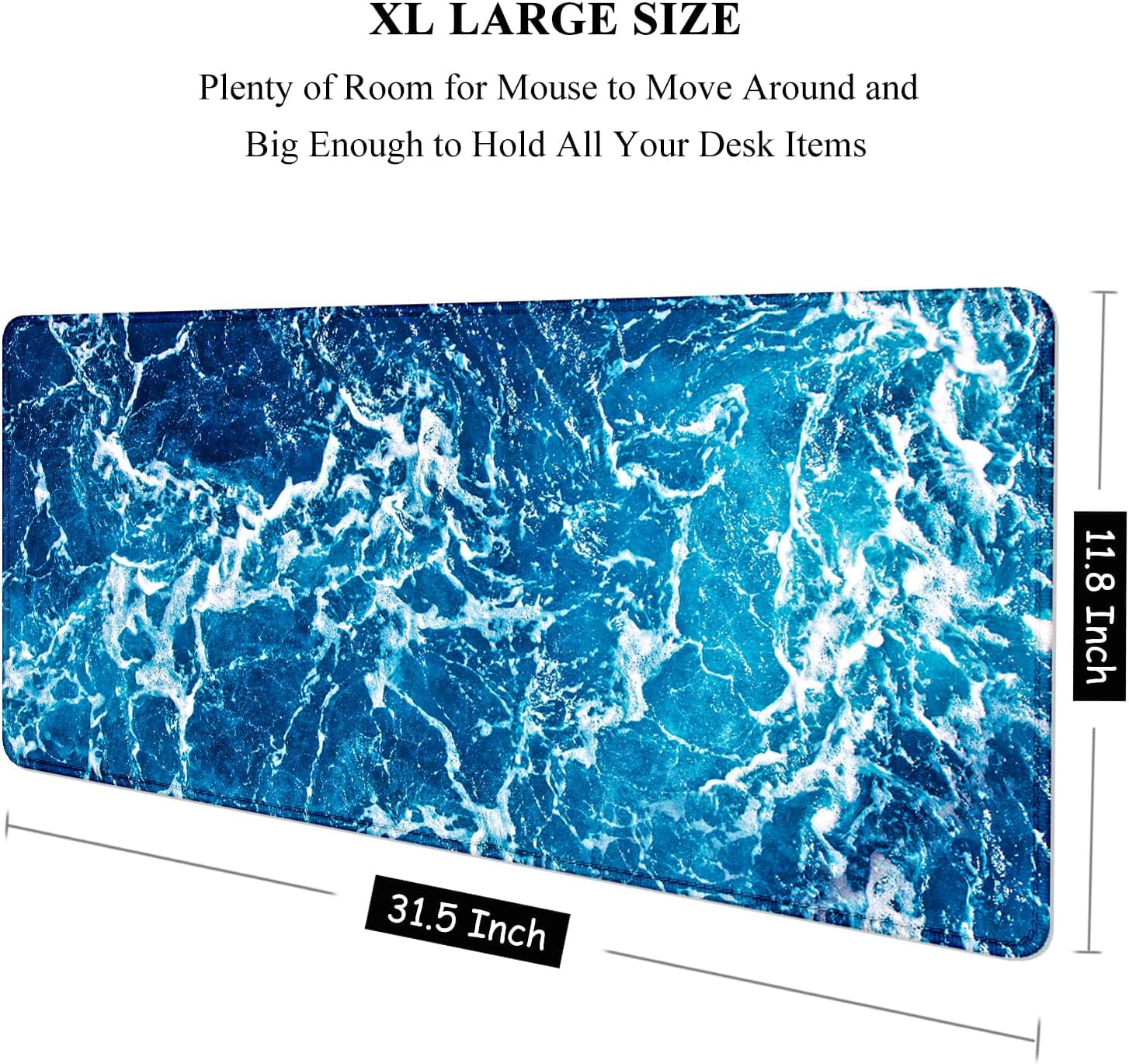 Large Mouse Pad, XXL Desk Pad, Extened Mousepad 31.5" x 11.8", Non-Slip Rubber Base, Stitched Edges, Superior Surface, Gaming Keyboard Mat, Waterproof Desk Pad, Beautiful Ocean