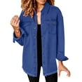 thumbnail image 3 of Womens Tops Washed Denim Shirt Jacket Polyester And Cotton Shirt Collar Chest Pockets Long Sleeves Regular Fit Casual Daily Outfits S Sweaters For Women, 3 of 6