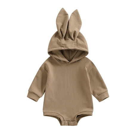 

Binpure Infant Baby Easter Jumpsuit Solid Color Rabbit Ear Hood Long Sleeve Romper for Infant Boys Girls