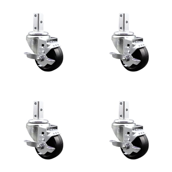 3.5 Inch Soft Rubber Wheel Swivel 3/4 Inch Square Stem Caster Set with Brake SCC