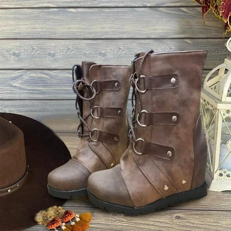 

Tdoqot 2023 Boots for Women- Casual Mid-Heel Christmas Gifts Chunky Heel Women s Ankle Boots Dark Gray 35