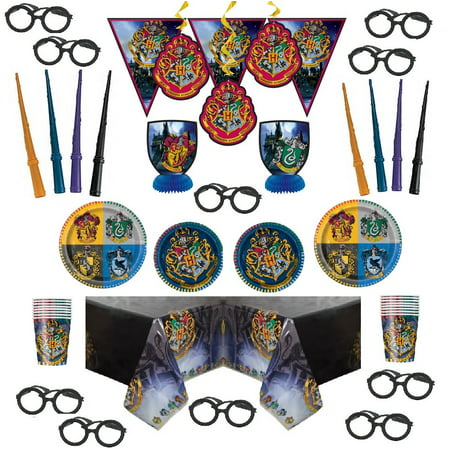 Harry Potter Party Kit for 16 Guests - Plates, Cups, Napkins, Decorations, wands, and glasses