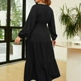 thumbnail image 4 of Women Plus Size V Neck Wrap Maxi Dress High Waist Ruffle Summer Casual Dress with Belt Long Sleeve, 4 of 5