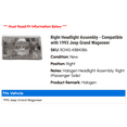 thumbnail image 2 of Right Headlight Assembly - Compatible with 1993 Jeep Grand Wagoneer, 2 of 2
