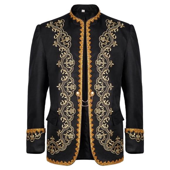 Lovzfmll Men's Medieval Costume Gilded Livery Opera Stage Performance Coat Black, L