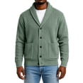 thumbnail image 5 of CHCNHAC Mens V Neck Cardigan Sweater Shawl Collar Button Front Ribbed Knit Long Sleeve Casual Winter Knitwear Outerwear, Army Green, 5 of 6