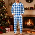 thumbnail image 2 of KeShDi Christmas Pajamas For Men's Christmas Fashion Christmas Plaid Print Tops And Pants Pajama Suit Homewear Light Blue L, 2 of 5