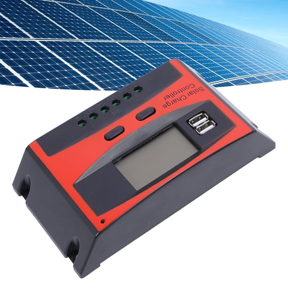 MPPT Solar Controller, 12V 24V Dual USB Solar Panel Battery Intelligent Regulator with LCD Display Auto Parameter Adjustable Compact Solar Panel Controller for Home