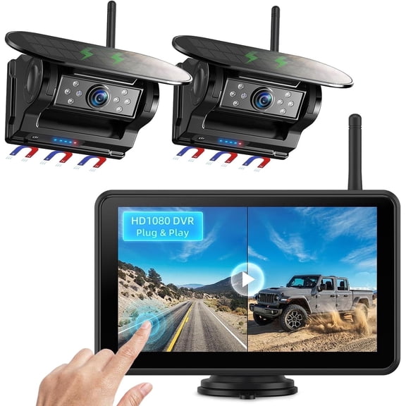 Erapta Magnetic Solar Wireless Backup Camera with 7” 1080P Touchscreen for Trucks, RV, Trailer, Camper, Tractor, Fifth Wheels