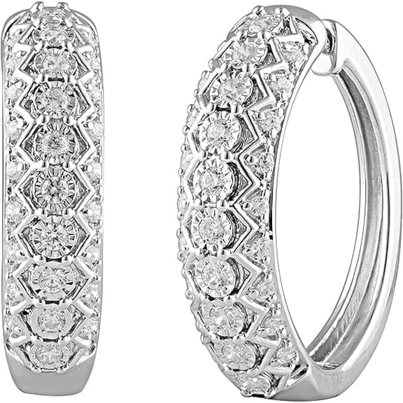 Beyond Brilliance Miracle Plated Sterling Silver 1/2 Ct Natural Round Diamond Hoop Earrings for Women